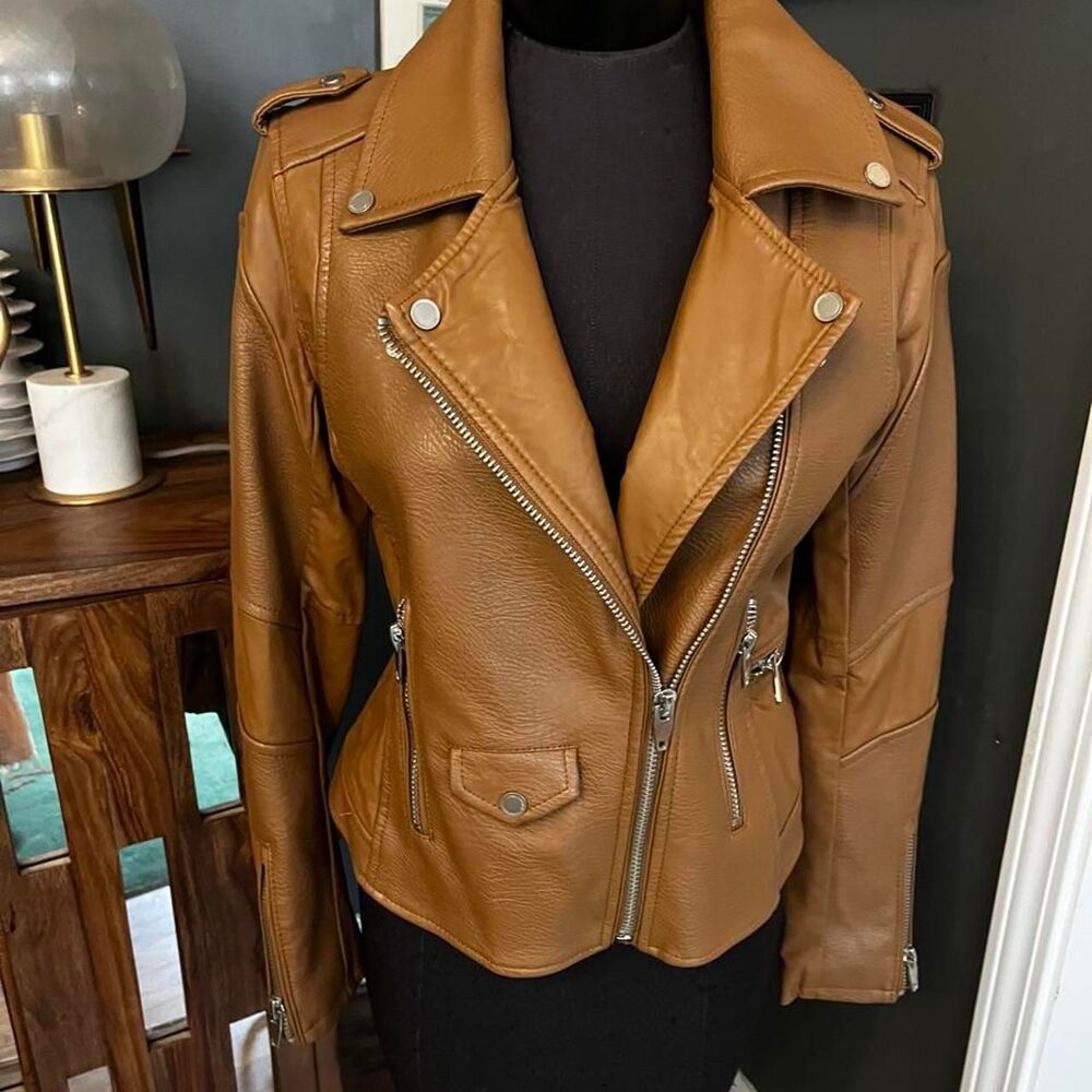 Blank-nyc Women's Caramel Brown Vegan Leather Motorcycle moto Jacket M